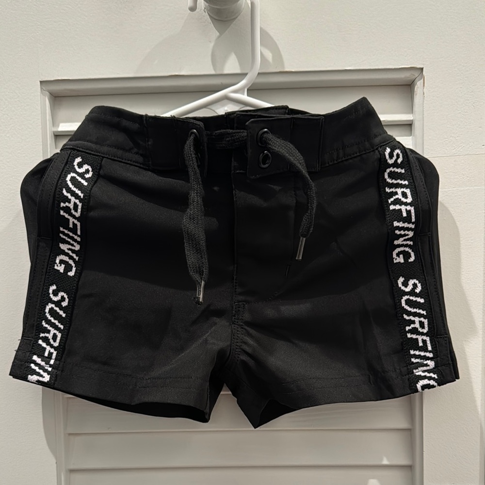 Black Surfing Swim Shorts with Drawstring
